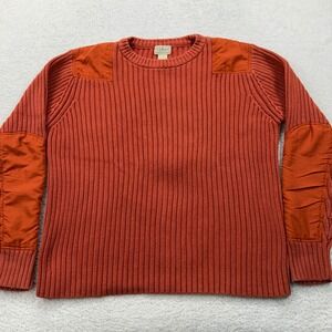 LL Bean Mens XL Commando Sweater Burnt Orange Cotton Ribbed Elbow Patch 0BYK5